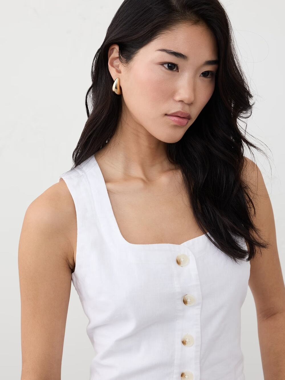 Banana Republic white linen blend square-neck button Tailored vest top NEW 6